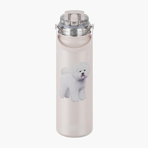 SERENGETI 24 Oz Water Bottle Stainless Steel with Spill Proof Lid - Double walled Vacuum Insulated water flask - Realistic 3D Print of your favorite dog (Bichon Frise) - color: Bichon Frise