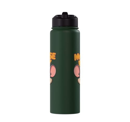 Mouse Boy | Childrens Mice Product | Youth Kids Boys Mouse Stainless Steel Insulated Water Bottle - color: Dark Green