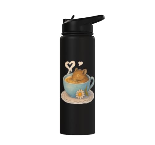 Sleeping Degu Tea Cup Heart Steam Art Stainless Steel Insulated Water Bottle - color: Black