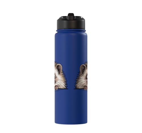 Hedgehog Cute Peeking Spiky Animal Lover Stainless Steel Insulated Water Bottle - color: Royal Blue