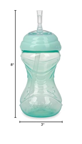 Nuby 3 Piece No-Spill Easy Grip Cup with Flex Straw, Clik It Lock Feature, Neutral, 10 Ounce - color: Blue, Gray, & Aqua