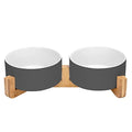 SPUNKYJUNKY Ceramic Dog and Cat Bowl Set with Wooden Stand, Modern Cute Weighted Food Water Set for Small Size Dogs (13.5OZ) & Medium Sized Dogs (28.7OZ) & Cats (3.6 Cups, 2 × White-Grey) - color: White-Grey × 2, size: 3.6 cups