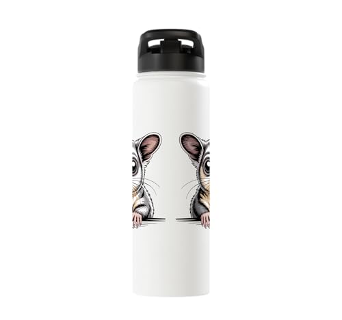 Sugar Glider Cute Peeking Marsupial Funny Animals Stainless Steel Insulated Water Bottle - color: White