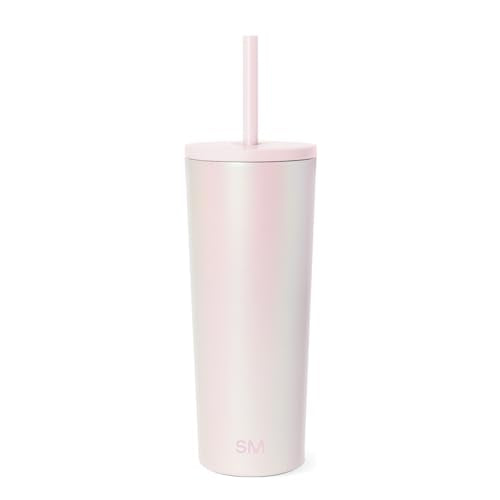 Simple Modern Iced Coffee Tumbler, Insulated | 24oz | Pearlescent | Reusable Stainless Steel Cup, Travel Mug, Water Bottle with Straw | Cupholder Friendly & Spill Resistant, Coconut Pearl - color: - Pearl: Coconut, size: 24 Ounces