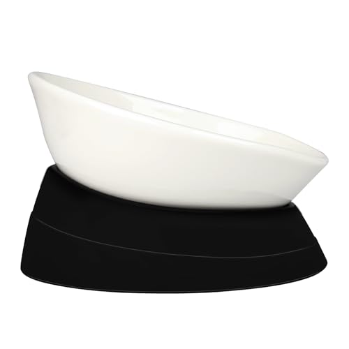 French Bulldog Food Bowl- Slanted Tilted Pug Food Water Bowl,Cat Bowl- Feeder for Frenchie/Shih Tzu/Flat Faced Small Dogs/Puppies/Cats (White（Ceramic）, 2 Cup) - color: White Bowl（Ceramic）, size: 2 Cup