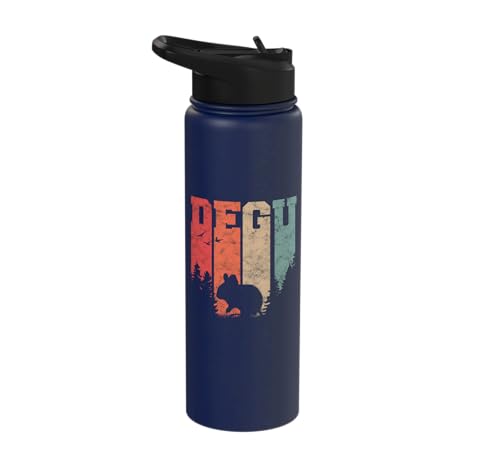 Degu Owner Retro Chilean Rodent Degus Stainless Steel Insulated Water Bottle - color: Navy Blue