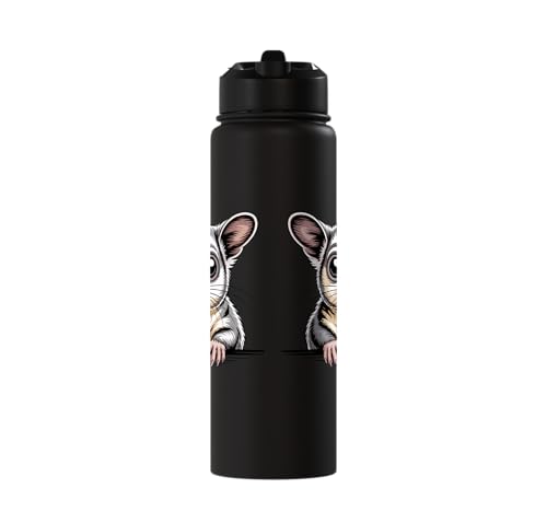 Sugar Glider Cute Peeking Marsupial Funny Animals Stainless Steel Insulated Water Bottle - color: Black