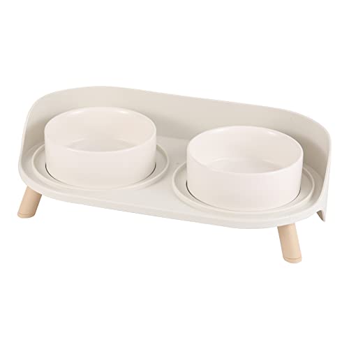 Elevated Dog Bowls Ceramic, Raised Cat Bowl Set for Food and Water, Mess Proof and High Wall Splash Guard with Non-Slip Stand Design for Small Cats Dogs - 2 x 320 ML (4.9 OZ) - White - color: White, size: Small
