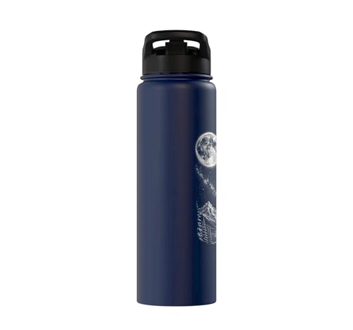 Sugar Glider Howling to the Moon 90's Retro Stainless Steel Insulated Water Bottle - color: Navy Blue