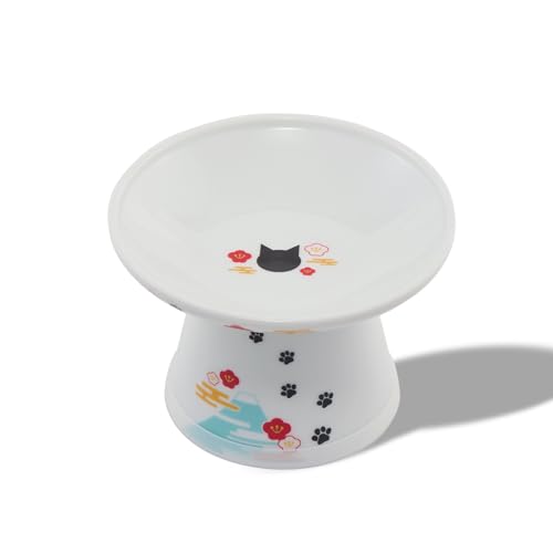 Necoichi Ceramic Extra-Wide Elevated Cat Food Bowl (Fuji, Extra Wide) - color: Fuji, size: Large Extra Wide