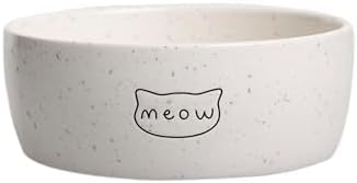 Pearhead Meow Ceramic Cat Bowl, Holds 1.3 Cups, Small Food and Water Bowl for Cats, Pet Dish, Microwave and Dishwasher Safe (Pack of 12) - color: Speckled "Meow", size: Single Bowl (Pack of 12)