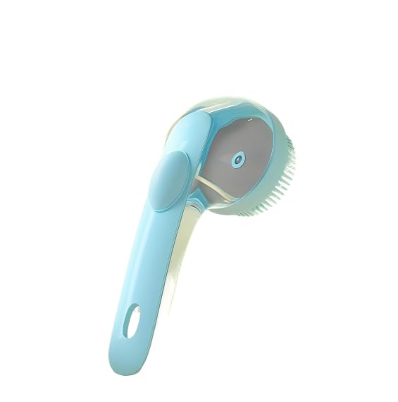 Pet Bath Brush with Shampoo Dispenser, Silicone Bristles, Ergonomic Handle, Green, 3-in-1 Shower Massage Tool for Dogs and Cats (Blue) - color: Blue