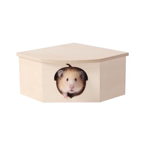 Natural Wooden Hamster House Hideout Small Animals Habitat Exploring Toys for Dwarf & Syrian Hamster, Gerbils, Mice, Rats, Hedgehog, Lemmings (Chestnut Shape Hole)