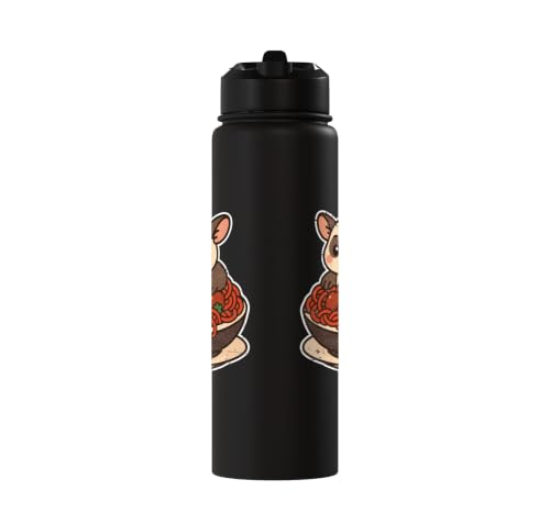 Cute Sugar Glider Spaghetti Pasta Stainless Steel Insulated Water Bottle - color: Black