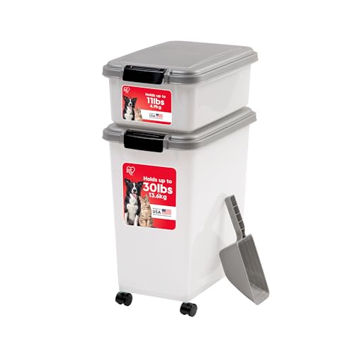 IRIS USA Dog Food Storage Container, Up to 30+11 lbs, Gray/Dark Gray | Made in the USA, Includes 2-Cup Scoop & Wheels, Airtight Seal, BPA-Free, Bird Seed, Cat food, Cat Litter, Treats, Toys - color: Silver