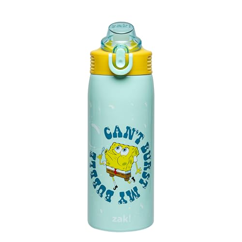 Zak Designs SpongeBob Sage 19oz Leak-Proof Straw Kids Water Bottle | BPA Free, Insulated Stainless Steel, Cupholder Friendly, Dishwasher Safe, Lid Lock, Handle, For School, Home, Travel, Outdoor - color: SpongeBob and Patrick