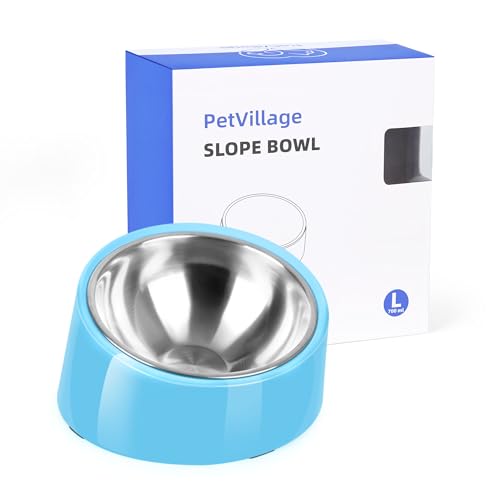 Tilted Dog Bowl Non-Slip & Non-Spill Pet Feeder with Elevated Detachable Melamine Stand, Easy to Get Food Dog Dish, L/300ml Sky Blue - color: Sky Blue, size: Large(300ml)