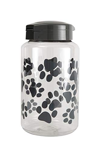 Lixit® Dog Treat Plastic Jar - Airtight Food and Treat Storage Jars for Dogs, Cats, Small Animals and Birds - Made in USA (Paw Prints - Gray, 128 Ounce (Pack of 2)) - size: 128 Ounce (Pack of 2)