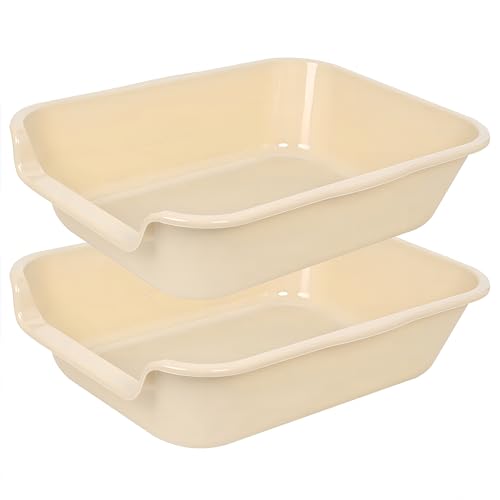 Extra Large Low Entry ABS Cat Litter Box, Yellow, 20" L x 15.5" W, 2 Pack | Durable low entry litter box, non-stick, odor-free, ideal for seniors, kittens, rabbits, large cats and multi-pet homes. - color: Beach sand, size: Small (Pack of 2)