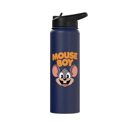 Mouse Boy | Childrens Mice Product | Youth Kids Boys Mouse Stainless Steel Insulated Water Bottle - color: Navy Blue