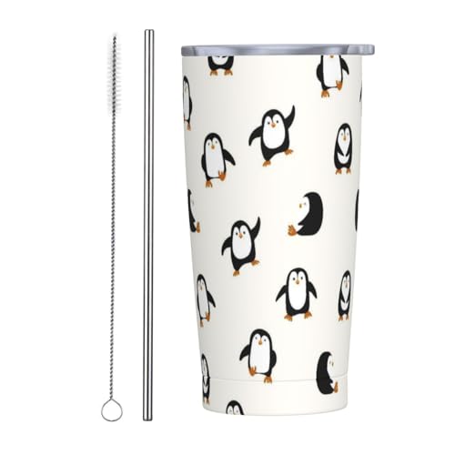 Penguin Tumbler with Lid and Straw Animal 20oz Insulated Stainless Steel Cup Beige Travel Coffee Mug Water Bottle for Women Gift for Birthday Christmas - color: Black White