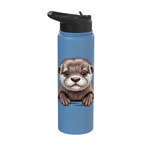 Cute Otter Pup Funny Peeking Pocket Animals Stainless Steel Insulated Water Bottle - color: Light Blue