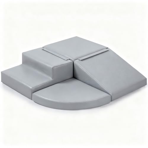 Sumbababy Foam Climbing Blocks for Toddlers: 4 PCS Soft Play Toys - Waterproof PU Leather Climber - Kids Indoor Playground Set for Preschool and Daycare - style: Grey