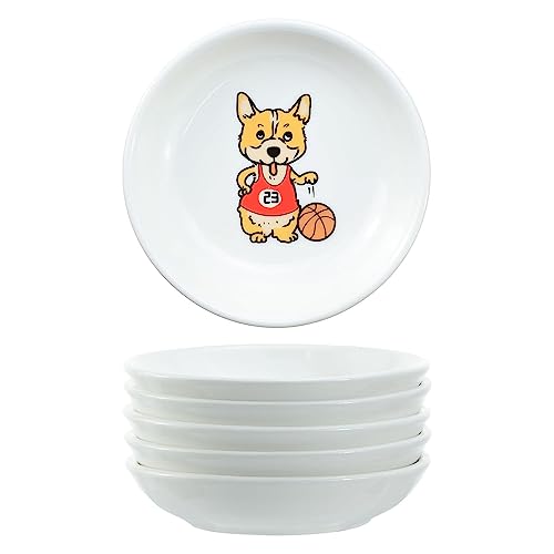 Super Cute Cartoon Animal Pattern Ceramic Sauce/Seasoning/Sushi Soy Dipping Bowl/Appetizer Plates/Serving Dish for Kitchen Home (Set of 6) - Corgi - color: Sporting Corgi