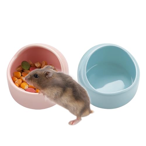 VanEnjoy 2 Pack Small Hamster Food Bowl Ceramic Guinea Pig Food Dish No Spill Hamster Food and Water Bowl Small Animal Food Bowl - Pink and Blue - size: 2.5"*1.78"