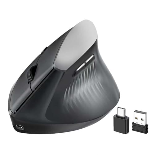 Ergonomic Bluetooth Mouse, Wireless Rechargeable Vertical Mouse for Carpal Tunnel with USBC & BT 5.0/3.0 & 2.4G Connect, Silent, Easy to use, 6 Buttons for Laptop PC MacBook Desktop Computer - color: Black