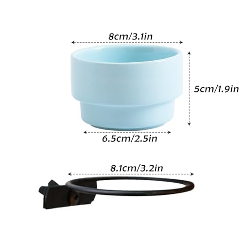 2 Pack Detachable Hanging Ceramic Bird Bowl Food Cup Convenient Hanging Water Feeder for Cage Small Canary Finch Parakeet Budgie Cockatiel Lovebird (Blue and Green)