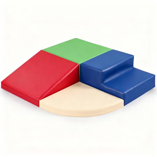 Sumbababy Soft Climbing Blocks for Toddlers: Waterproof PU Leather Play Set - 4 PCS Indoor Climber Toys for Kids - Outdoor Playground Equipment - Ideal Gift for Daycare & Preschool - style: Classic