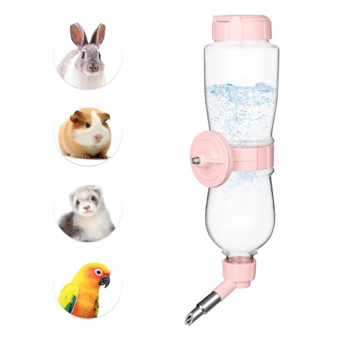 VANNON 17oz Small Animal Water Dispenser for Crate, Parrots Water Bottle for Cage, Chewproof Pet Water Bottle for Rabbits, Guinea Pigs, Ferrets, Chinchillas and Other Small Rodents, Top Fill, Pink - color: Pink