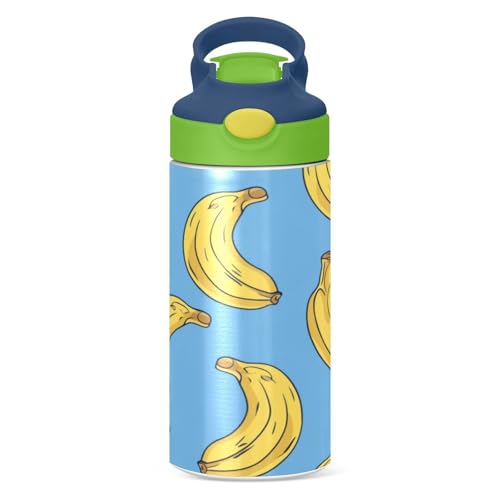 OTVEE Banana Kids Water Bottle with Straw Lid 12 oz Insulated Stainless Steel Leakproof Duck Mouth Tumbler Cup for Boys Girls Teen School - color: Banana