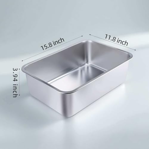 Stainless Steel Cat Litter Box - Small Litter Pan for Cats, Rabbits, and Pets, Non-Stick, Odor-Free, Easy to Clean, Splash-Proof, Sturdy and Durable(15.8" L x 11.8" W x 3.94" H) - size: 15.8" L x 11.8" W x 3.94" H