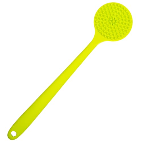 DNC Silicone Back Scrubber for Shower Soft Bath Body Brush with Long Handle (Green) - color: Green