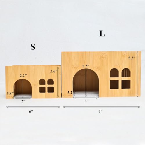 0.3" Thick Bamboo Hamster Hideout House, Pre-Assembled Flat Top Wooden Hideaway, Extra Large Hamster Nest for Adult Syrian Hamster, Gerbil, 9 x 5.2 x 5.2 in, Large