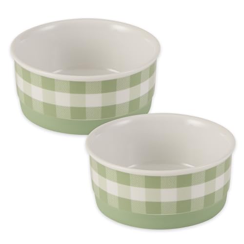Bone Dry Ceramic Food Bowls, Non-Slip & Dishwasher Safe, Small Set, 4.25x2 Desert Sage Check - color: Desert Sage Petite Check, size: Small Set, 4.25x2"