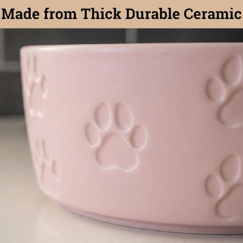 Ceramic Dog Bowl Set of 2 with Anti-Skid Base, 5.5"W x 2"H, 2 Cup Capacity | Thick Ceramic, Dishwasher Safe, Anti-Skid Rubber Base, 2 Cups per Bowl, Ceramic Food and Water Bowls Set of 2 for Small Dogs - color: Blush Pink, size: Small
