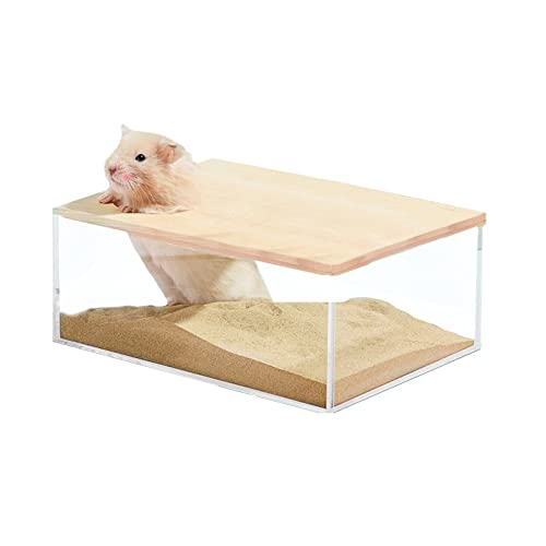 kathson Hamster Sand Bath Box Transparent Acrylic Small Animals Shower Bathtub Guinea Pigs Digging Sand Container Cage Accessories for Lemmings Gerbil Mice Hedgehog Chinchilla (Rectangle) - size: Large - Rectangle