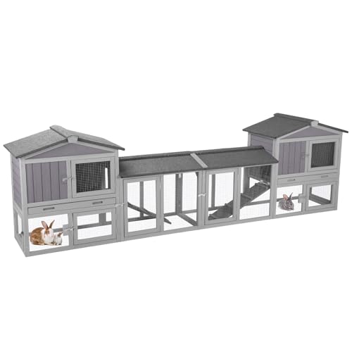 GUTINNEEN Chicken Coop Hen House with Run Outdoor Rabbit Cage Indoor Bunny Hutch with Waterproof Roof Poultry Cage,Rabbit Hutch with No Leakage Pull Out Tray (Two Sets) - color: Combination-Grey