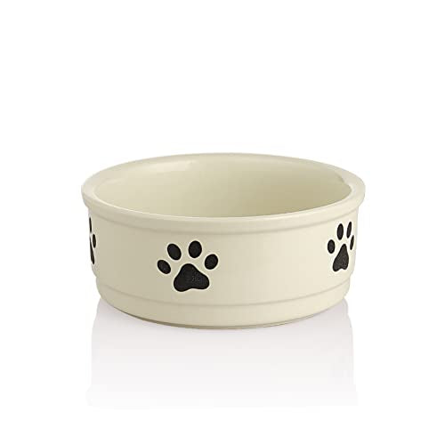 Sweejar Ceramic Dog Bowls with Paw Pattern, Dog Food Dish for Medium Dogs, Porcelain Pet Bowl for Water 35 Fl Oz (Beige) - color: Beige, style: Paw Pattern,6.8"x 2.9"(35 Fl Oz)
