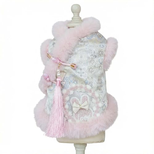 Dog Chinese New Year Clothes Cat Tang Costume Outfit,Tassels Dog Cheongsam Tang Suit,Winter Fleece Pet Jacket Clothes (Pink+Blue, XS(Bust12.5inch|Weight 1-3LBS)) - color: Pink+Blue, size: XS(Bust12.5inch|Weight 1-3LBS )