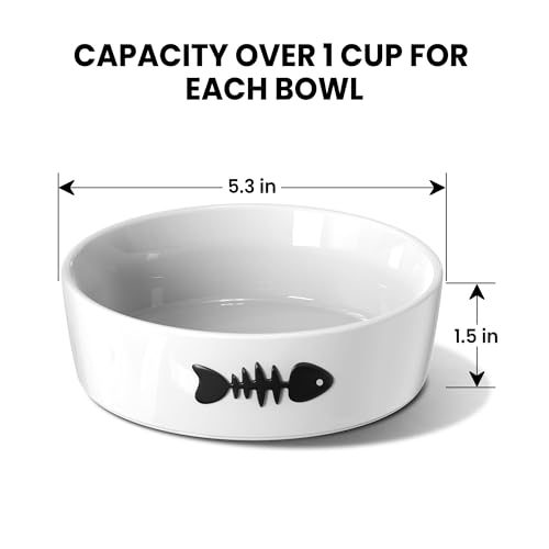 Ceramic Cat Bowls Set, 5.3''×1.5'', with Anti-Slip Rings, 1 Cup Capacity