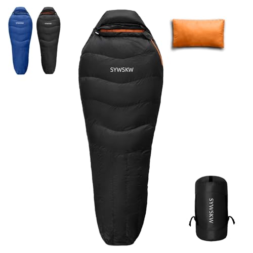Down Sleeping Bag with Pillow for Backpacking,15℉ 5℉ 0℉ Wide Down Sleeping Bag (86.6 in x 33.5 in) for Adults,Youth Camping and Hiking Outdoor with 680FP Duck Down - color: Black (500g filling down)