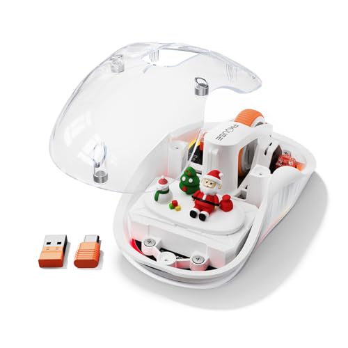FMOUSE Transparent Wireless Mouse, Tri-Mode Bluetooth & 2.4GHz, White | Santa Claus Figurines | USB-A & USB-C Receiver | Rechargeable | MacBook Laptop iPad PC | Silent Clicks | Portable | RGB - color: White - Christmas Special Edition