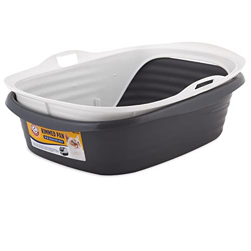 Arm & Hammer Rimmed Cat Litter Box with High Sides and Microban, Made in USA | Tall sturdy walls help contain spray, scatter and spills, easy everyday scooping, durable tray suits messy diggers at home - color: Pearl White/ Dark Gray, size: Standard