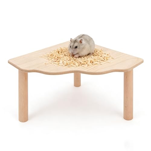 2-Piece Wooden Play Platform Set for Dwarf Syrian Hamsters Gerbils Mice Degus | Natural Pine Hamster Cage Accessories for Small Pets Climbing Resting and Hiding (1 Pack)