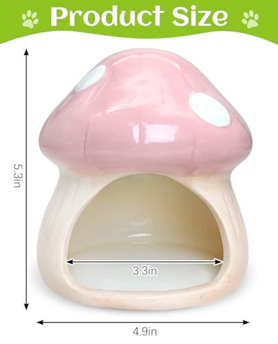 BNOSDM Ceramic Hamster Hideout Cute Mushroom Shape Hamster House and Habitat Cool Hamsters Hide Suitable for Syrian, Mice, Dwarf Hamsters, Gerbils (Pink) - color: Pink Hideout Solo