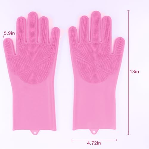Silicone Pet Grooming Gloves Dog Washing Gloves for Bathing Massaging | 3,000 Soft Bristles, Non-slip & Extended Sleeves, Heat Resistant & Dishwasher Safe, For Cats and Dogs, Home/Car Cleaning - color: Pink